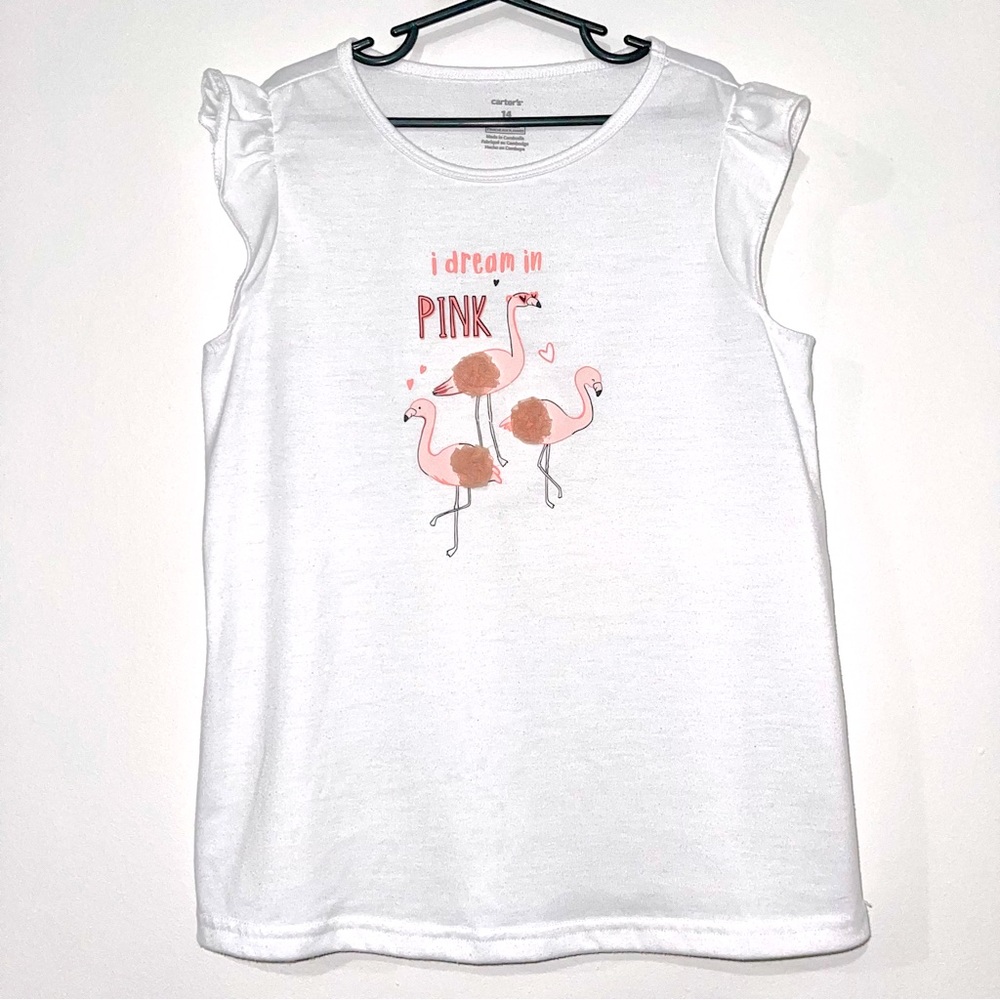 Girl's White Flamingos Shirt - I Dream In Pink - Size 14 - Retails $25